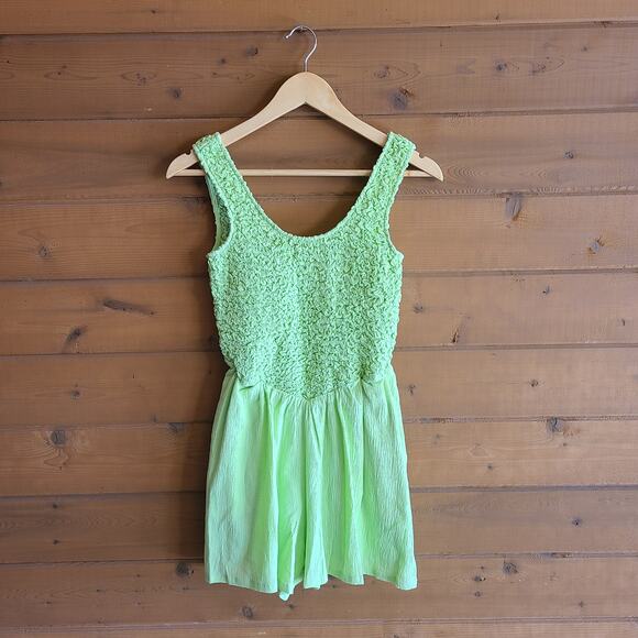 Anthropologie Mable Elenore Green Smocked Romper Small Tank Flowy Short Lime - Picture 2 of 6